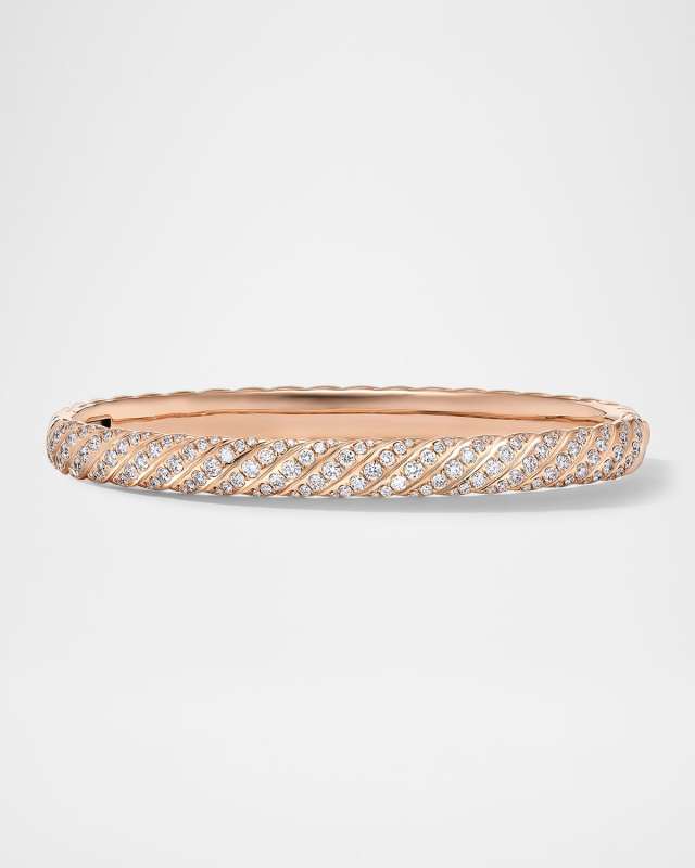 Sculpted Cable Bangle Bracelet in 18K Rose Gold with Diamonds, 6.2